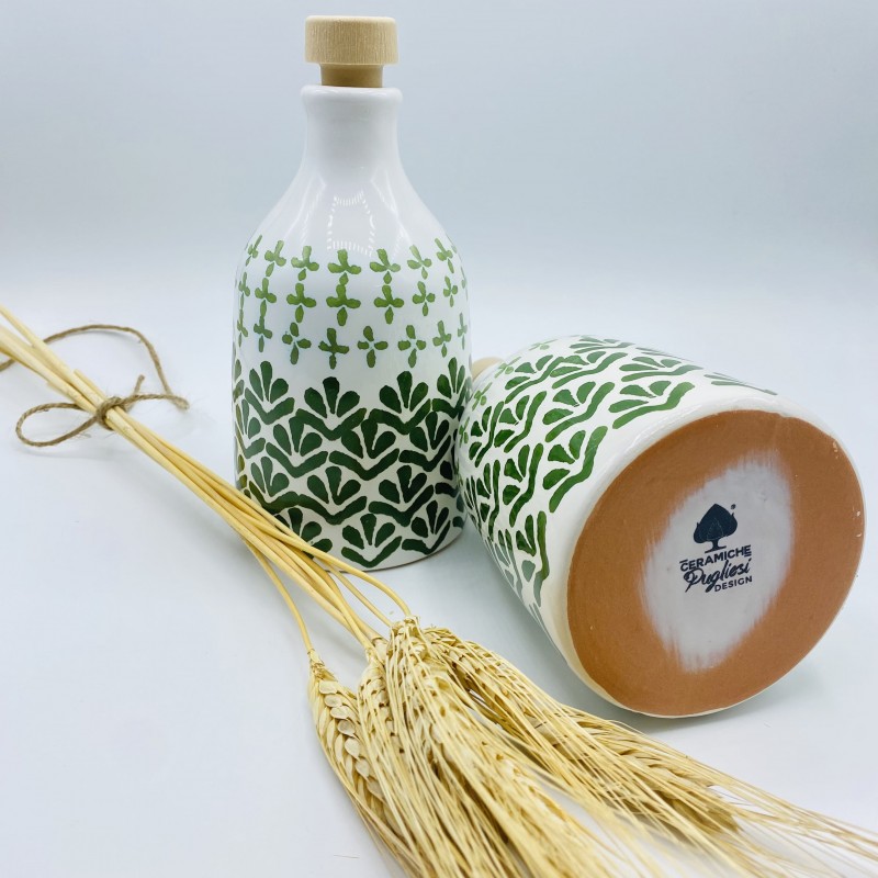 Oliera In Ceramica 500ml - Dipinta A Mano Con Beccuccio Acciaio
