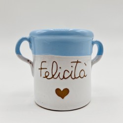 Tazza Bianca Felicità H. 10 cm Decoro Cuore Terracotta in Ceramica