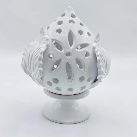 Portacandela pumo 18 cm foglie e fiore con alzatina Portacandela pumo 18 cm foglie e fiore con alzatina